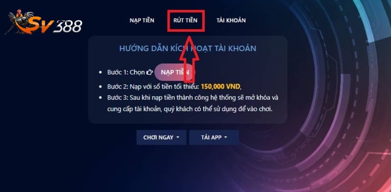 Hướng dẫn rút tiền SV288